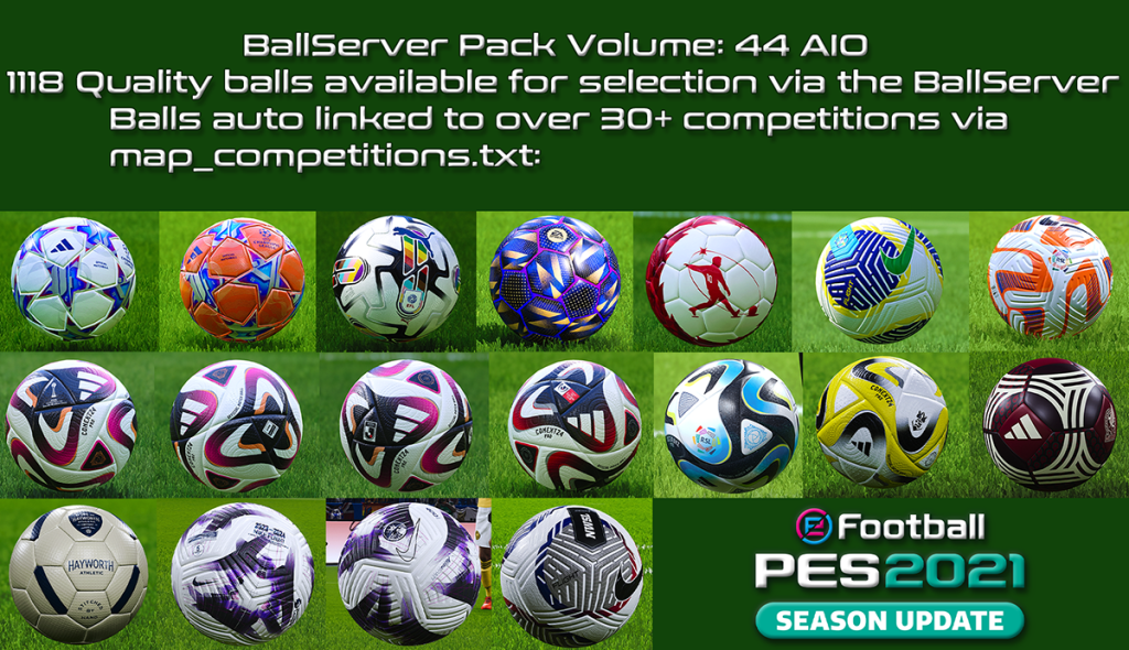 Ball pack PES 2021 PC v44 - AIO với 1118 bóng chất lượng cao